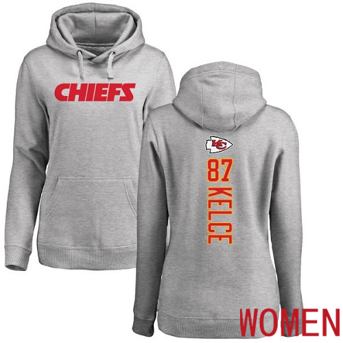 Women Football Kansas City Chiefs #87 Kelce Travis Ash Backer Pullover Hoodie->youth nfl jersey->Youth Jersey
